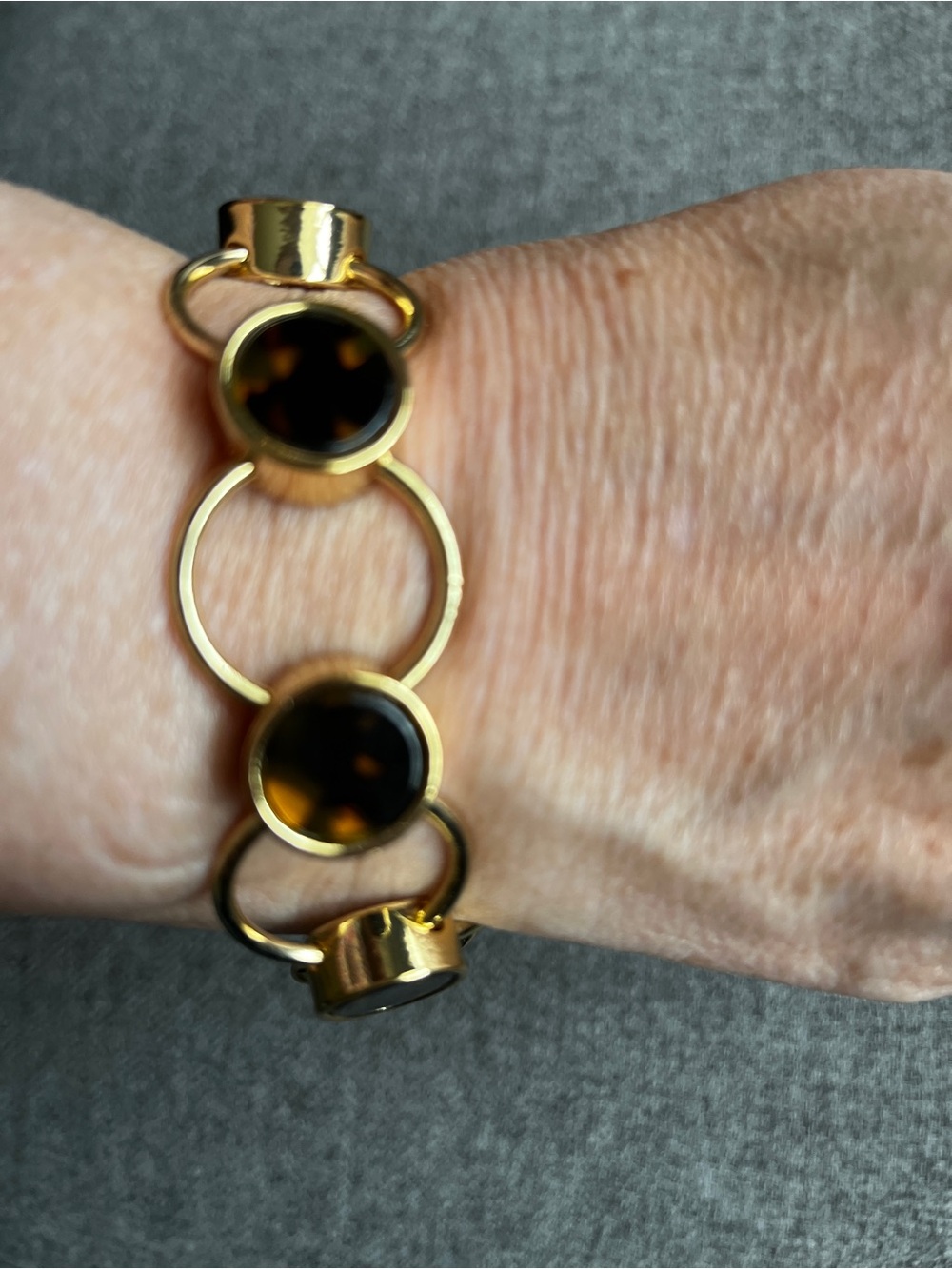 TALBOTS Gold-Tone Bracelet Faux Amber Glass Stones Adjustable Link